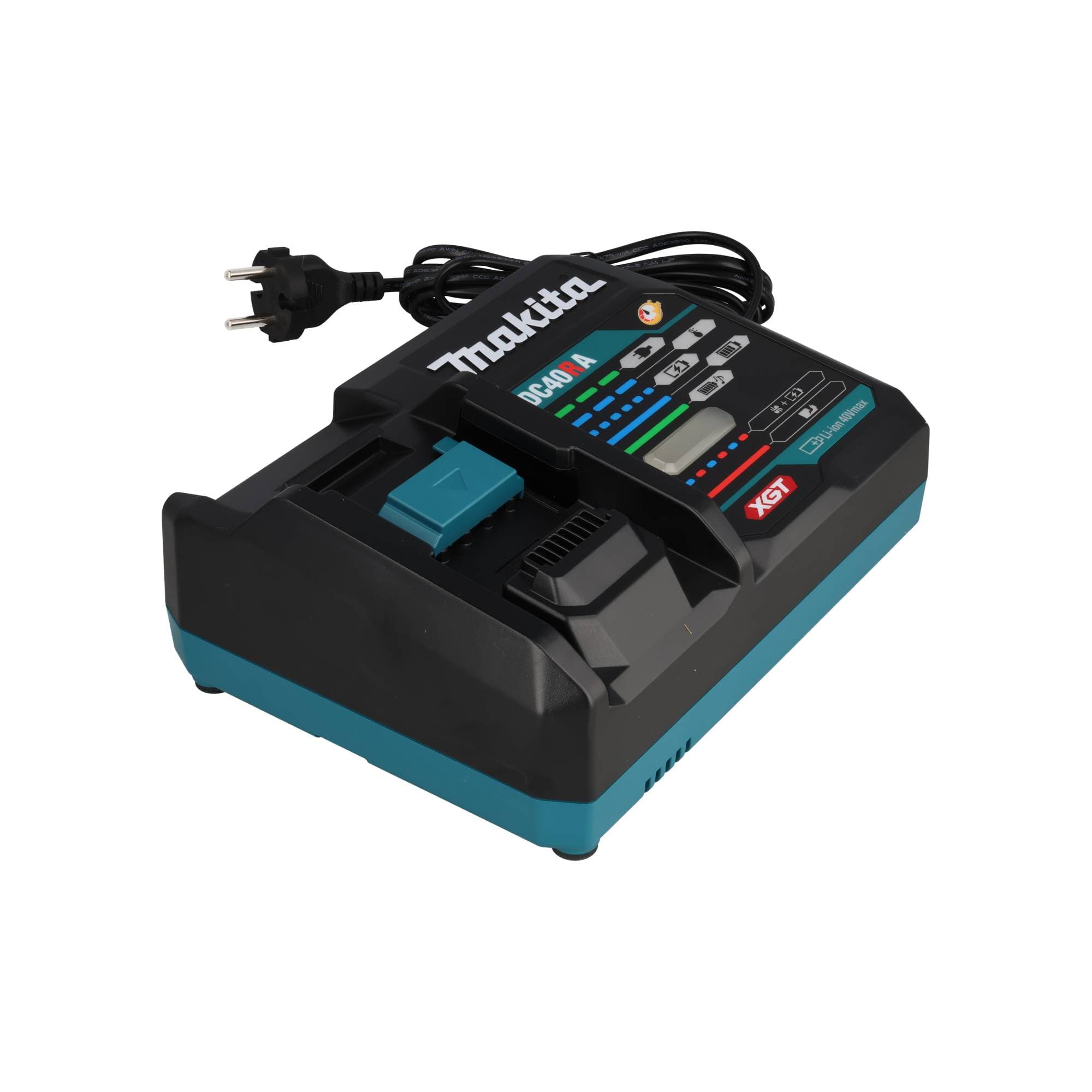 Chargeur Makita DC40RA 40 V max. XGT, idéal pour les chantiers de construction avec des besoins de charge élevés.