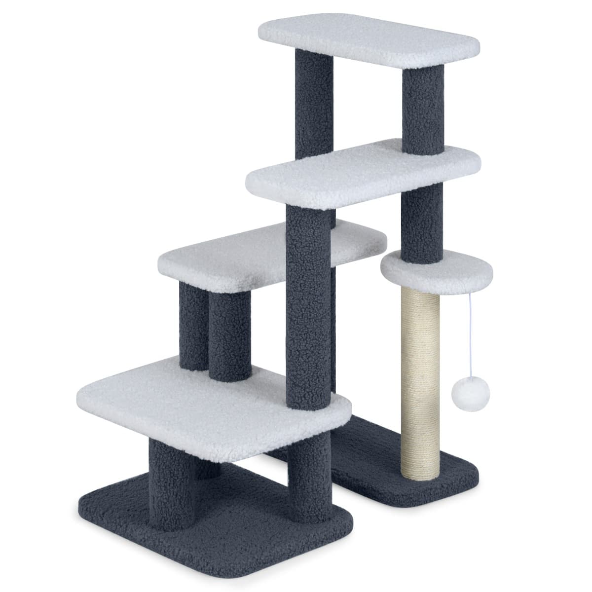 CostwayEscalier pour Chats Tour 2 en 1 pour Animaux de Compagnie avec Griffoir en Jute Sisal 3 Plateformes Tour à 4 Marches Gris