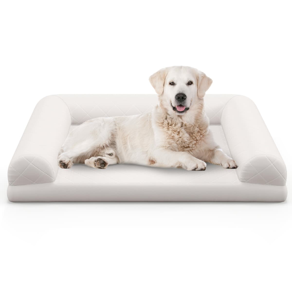 CostwayLit Orthopédique pour Chiens Moyens et Petits Lit pour Chien en Mousse à Œufs avec Renforts sur 3 Côtés Housse de Lit Amovible Beige