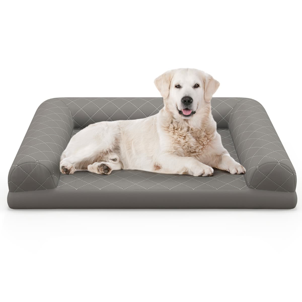 CostwayLit Orthopédique pour Chiens Moyens et Petits Lit pour Chien en Mousse à Œufs avec Renforts sur 3 Côtés Housse de Lit Amovible Gris