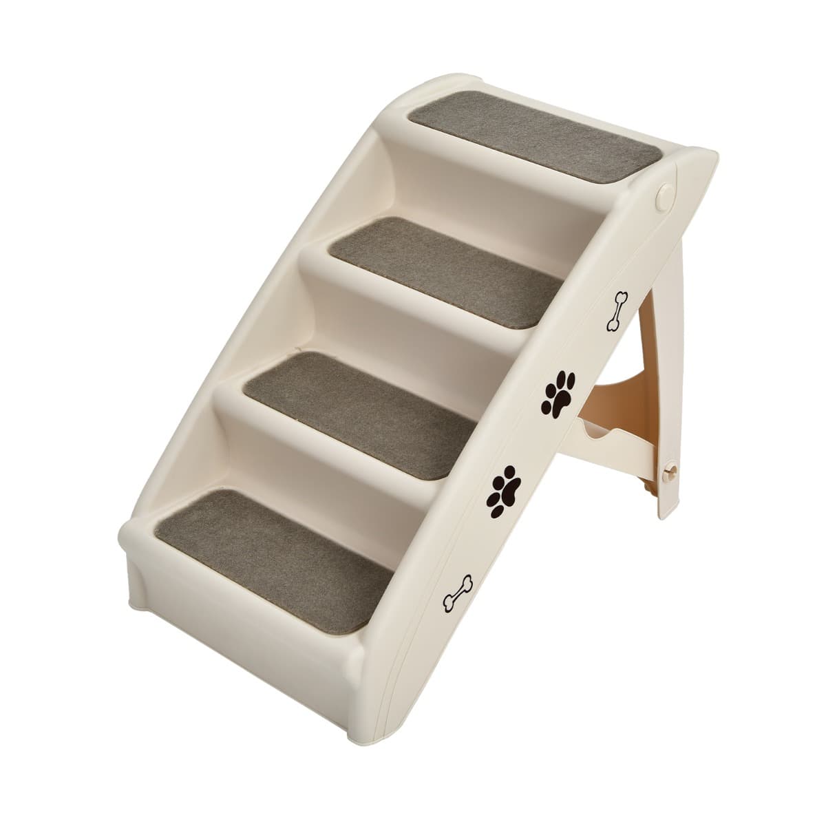 CostwayEscalier pour Chien Pliant à 4 Marches en Plastique Charge 60KG 64 x 39 x 49 cm Feutre Doux Chiens et Chats Beige