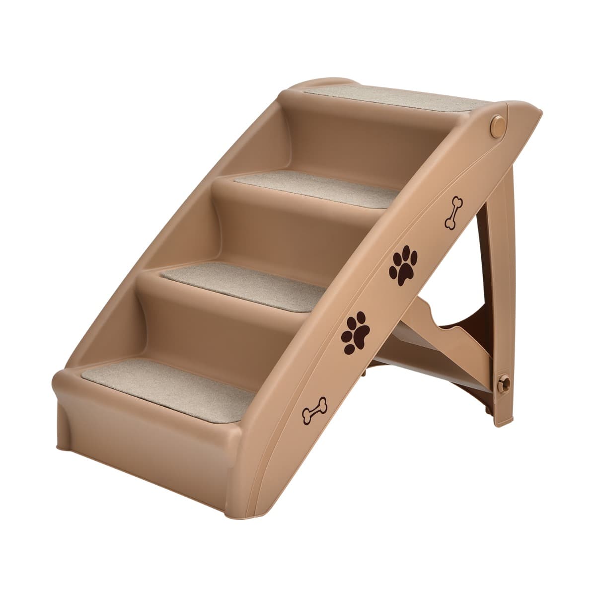 CostwayEscalier pour Chien Pliant à 4 Marches en Plastique Charge 60KG 64 x 39 x 49 cm Feutre Doux Chiens et Chats Café