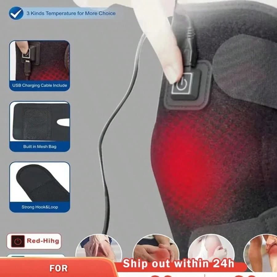 Coussin chauffant électrique pour genou, genouillère chauffante USB pour l'arthrite, douleurs articulaires, thérapie chaude / chaude pour les