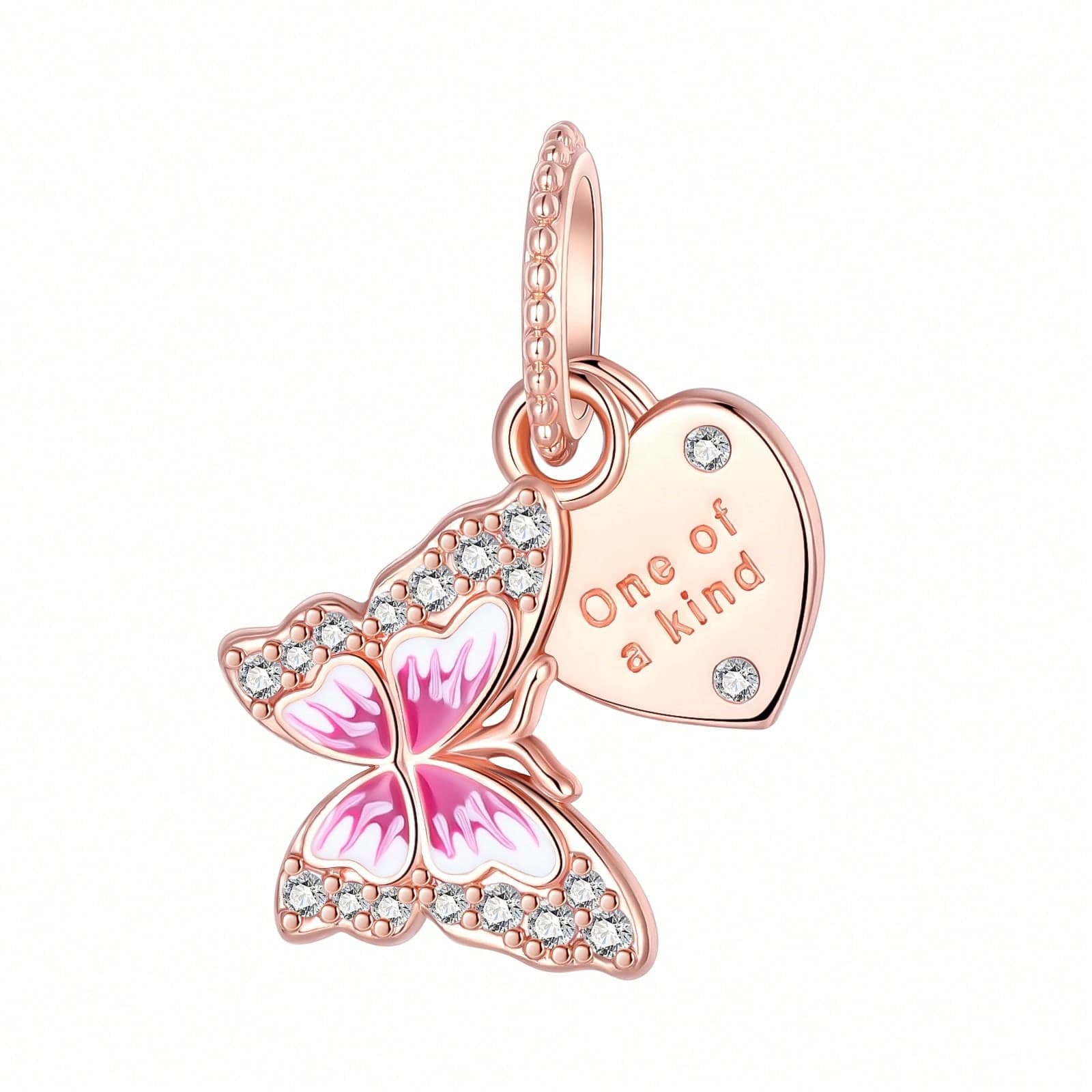Pendentif Charme Papillon Amour Argenté Plaqué Or Rose avec Diamants de la Série Animaux Convient pour Bracelets DIY Bijoux pour Femmes