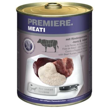PREMIERE Meati nourriture humide pour chien, Adulte, Panses, cœurs et foies de bœuf 6x800 g