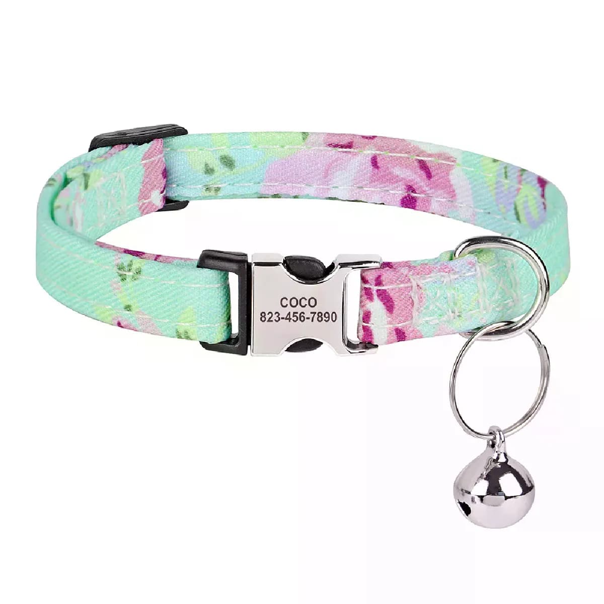 Collier personnalisé en nylon pour chat, collier anti-perte avec nom et clochette, idéal pour petits chiens et chats.~00802