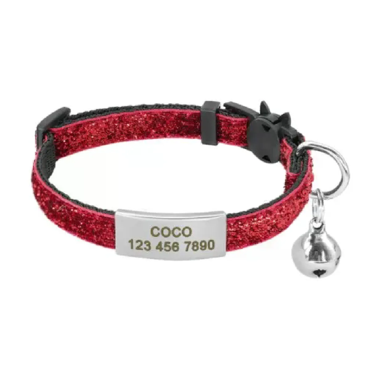 Collier pour chat à dégagement rapide, magnifique, personnalisé, en nylon, avec étiquette gravée, pour petits animaux de compagnie, largeur 1 cm~00960