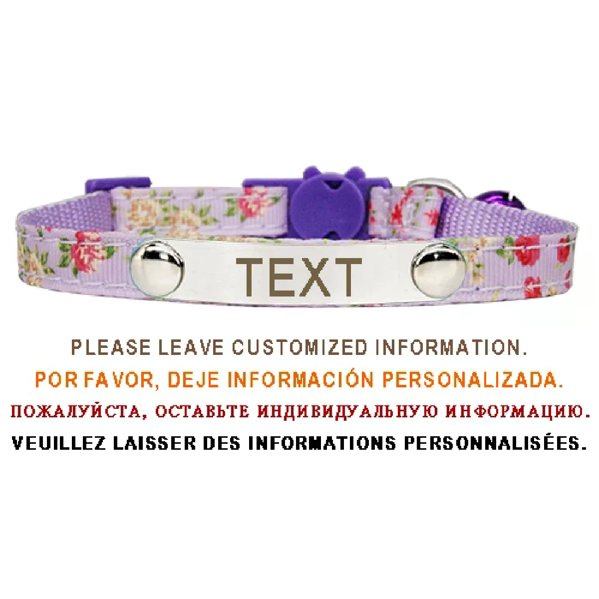 Collier de sécurité pour chat avec identification personnalisée, réglable, plaque signalétique personnalisée, gravure gratuite, en acier inoxydable et nylon~01405