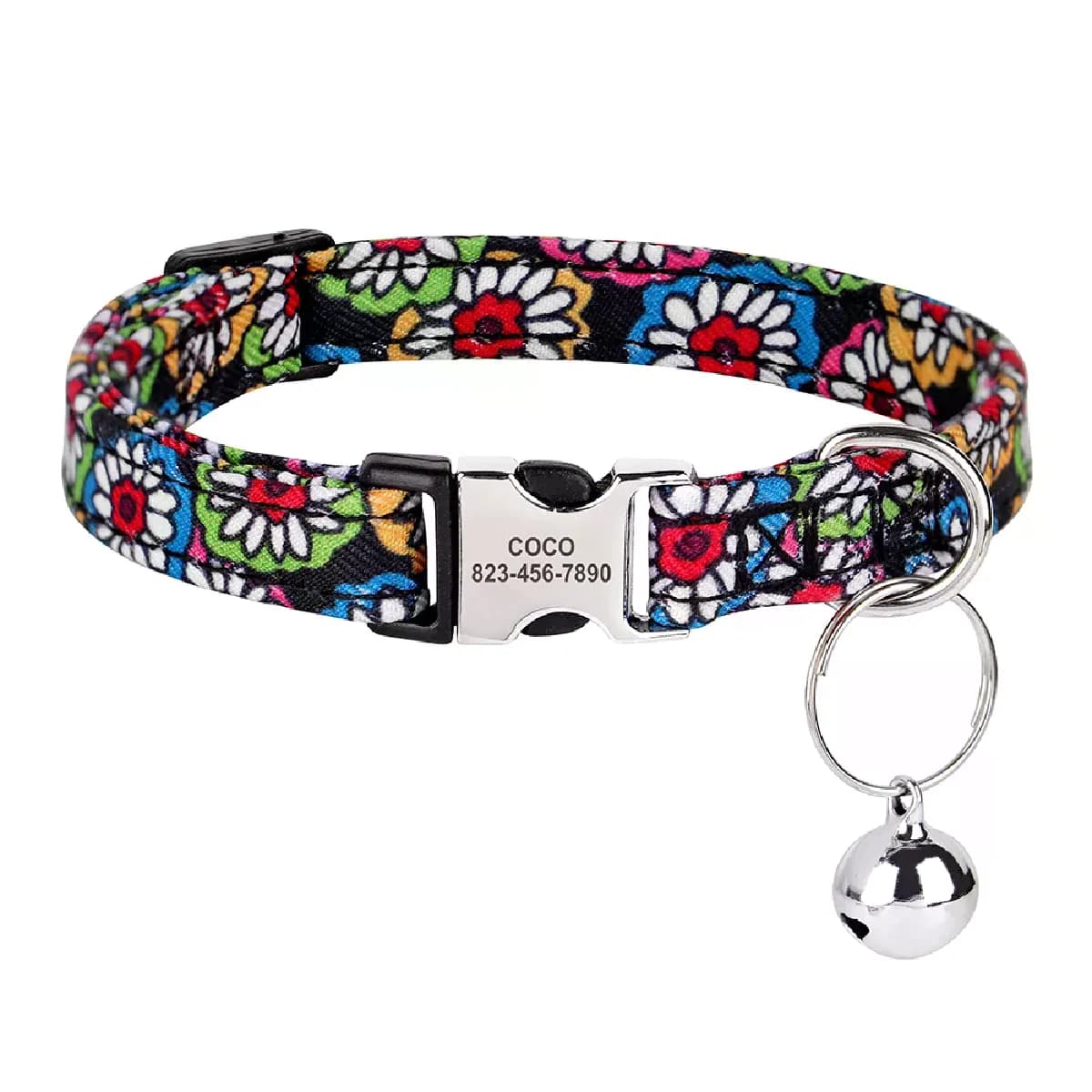 Collier personnalisé en nylon pour chat, collier anti-perte avec nom et clochette, idéal pour petits chiens et chats.~00803
