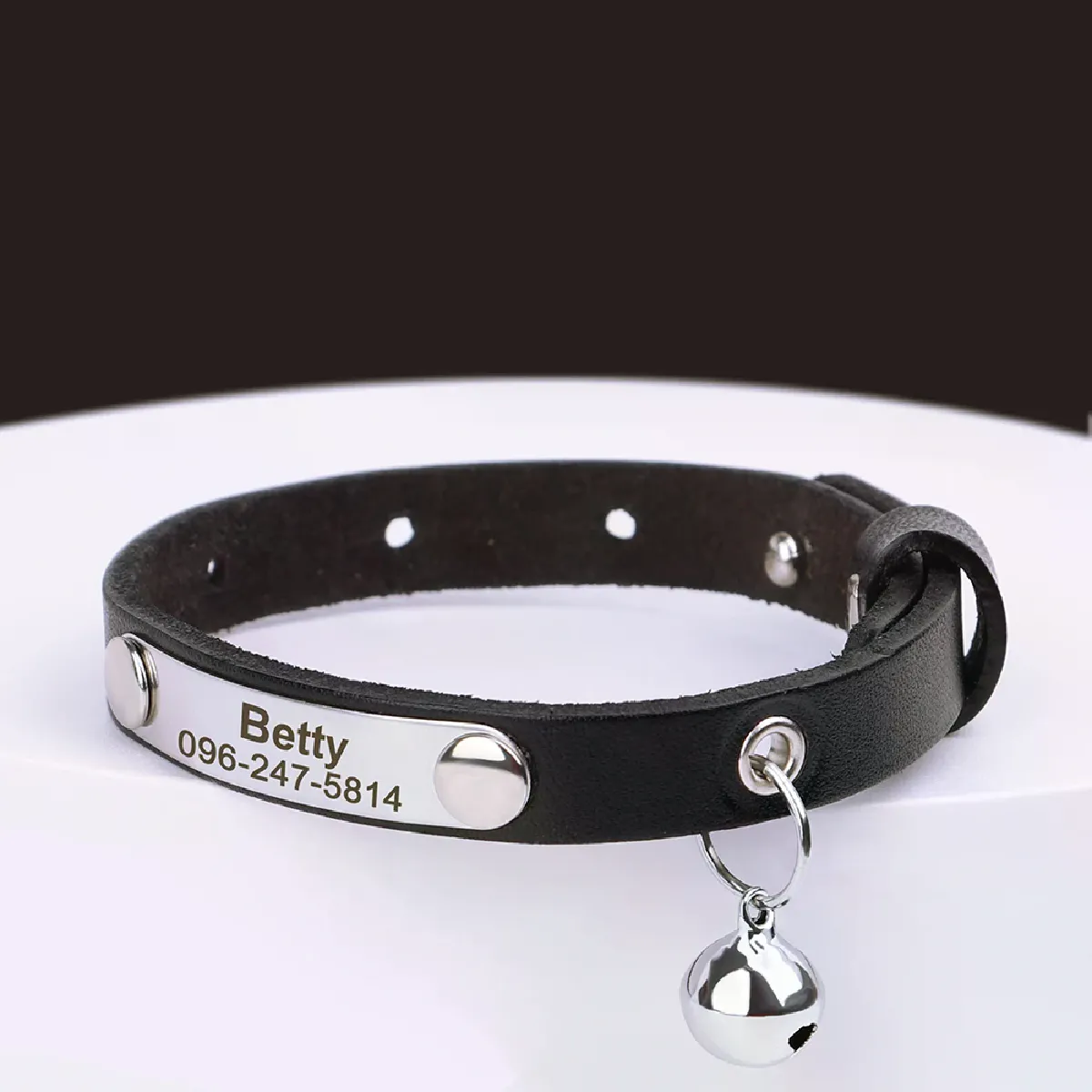 Collier personnalisé pour chat, réglable, en cuir, pour animaux de compagnie, collier personnalisé avec nom de chiot, chaton, accessoires anti-perte~00157