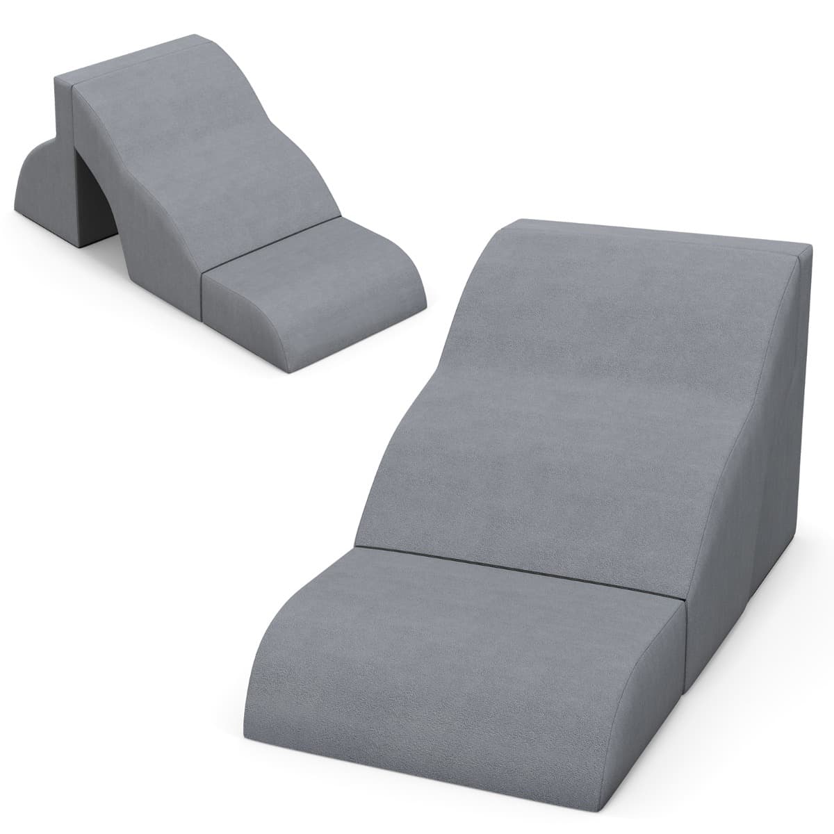 CostwayEscalier pour Chien Chat en Mousse 3 Marches Charge 30KG Rampe pour Animaux avec Fond Antidérapant Housse Amovible Gris