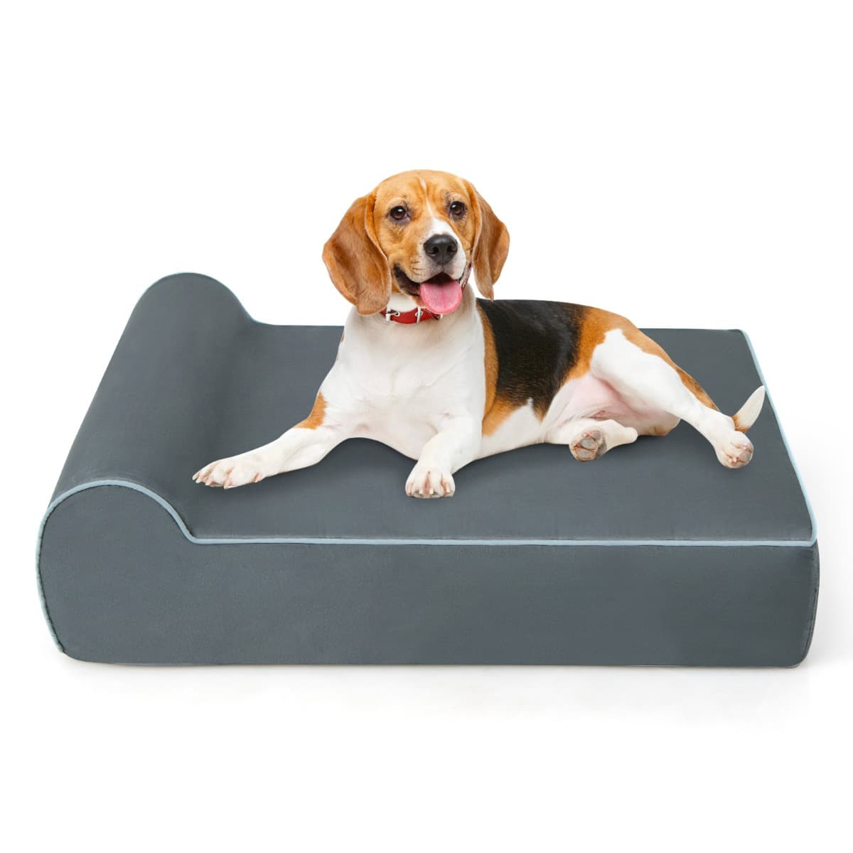 CostwayLit Orthopédique pour Chiens de Grande Taille Lit pour Animaux en Mousse à Mémoire avec Appui-tête Housse Lavable et Fond Antidérapant Gris