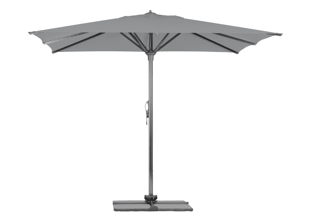 Parasol Rio + Housse + Pied en croix Géant Terrasse Piscine Jardin Plage Droit Rectangulaire Acrylique sunbrella premium Lead chiné 300x400 Gris mât