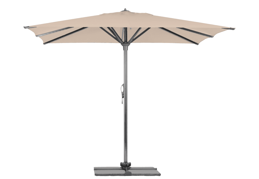 Parasol Rio + Housse + Pied en croix Géant Terrasse Piscine Jardin Plage Droit Rectangulaire Acrylique sunbrella premium 300x400 Lin Gris mât