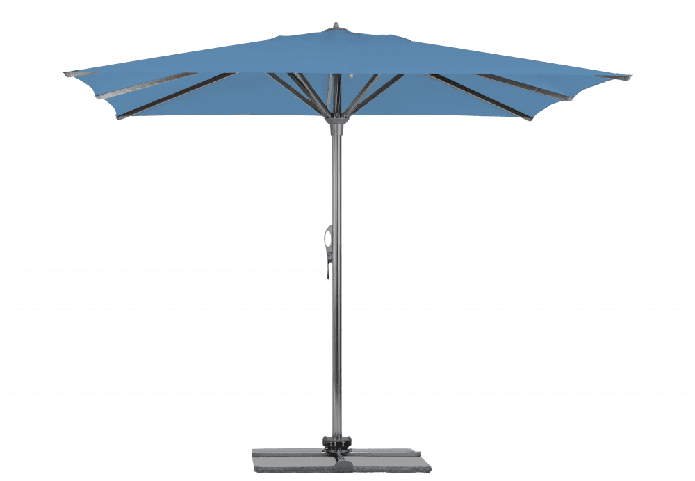 Parasol Rio + Housse + Pied en croix Géant Terrasse Piscine Jardin Plage Droit Rectangulaire Acrylique sunbrella premium 300x400 Myosotis Gris mât