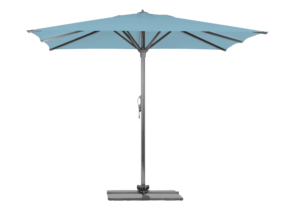 Parasol Rio + Housse + Pied en croix Géant Terrasse Piscine Jardin Plage Droit Rectangulaire Acrylique sunbrella premium 300x400 Mineral blue Gris mât